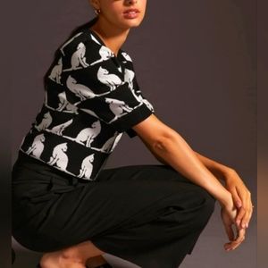 Maeve Anthro Harmon Jaquard Cats Sweater Top